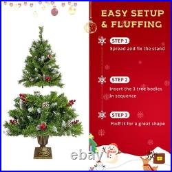 Pre-Lit Christmas 4-Piece Set with LED Garland, Wreath & 2 Entrance Trees