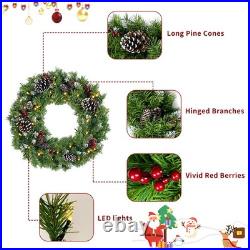 Pre-Lit Christmas 4-Piece Set with LED Garland, Wreath & 2 Entrance Trees