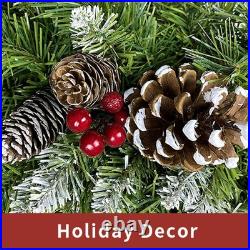 Pre-Lit Christmas 4-Piece Set with LED Garland, Wreath & 2 Entrance Trees