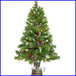 Pre-Lit Christmas 4-Piece Set with LED Garland, Wreath & 2 Entrance Trees