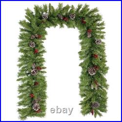 Pre-Lit Christmas 4-Piece Set with LED Garland, Wreath & 2 Entrance Trees