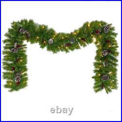 Pre-Lit Christmas 4-Piece Set with LED Garland, Wreath & 2 Entrance Trees