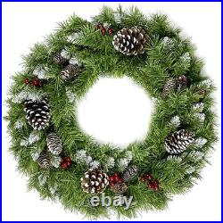 Pre-Lit Christmas 4-Piece Set with LED Garland, Wreath & 2 Entrance Trees