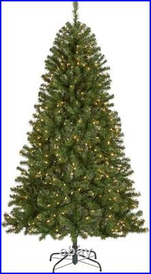 Pre-Lit Christmas Tree Artificial Spruce 6.5 ft Full Branch Tips Lights Seasonal