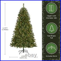 Pre-Lit Christmas Tree Artificial Spruce 6.5 ft Full Branch Tips Lights Seasonal