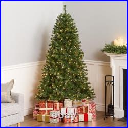Pre-Lit Christmas Tree Artificial Spruce 6.5 ft Full Branch Tips Lights Seasonal