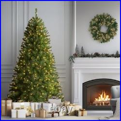 Pre-Lit Christmas Tree Artificial Spruce 6.5 ft Full Branch Tips Lights Seasonal