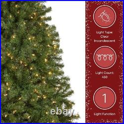 Pre-Lit Christmas Tree Artificial Spruce 6.5 ft Full Branch Tips Lights Seasonal