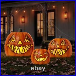 Pre-Lit Flickering Jack-O-Lanterns Set of 3 Halloween Decor