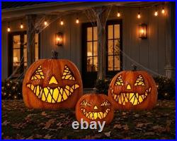 Pre Lit Flickering Jack-o-Lanterns, set Of 3