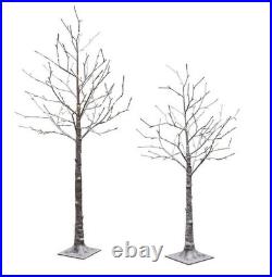 Pre Lit Flocked Artificial Birch Tree 296 Warm White LED Lights Set of 2
