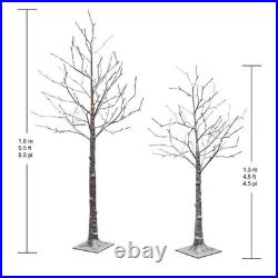 Pre Lit Flocked Artificial Birch Tree 296 Warm White LED Lights Set of 2