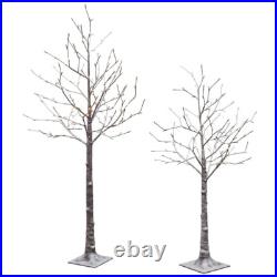 Pre Lit Flocked Artificial Birch Tree Set Of Two, Warm White 1598448 New