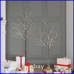 Pre Lit Flocked Artificial Birch Tree Set Of Two, Warm White 1598448 New