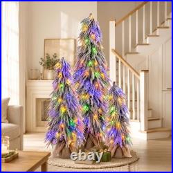 Pre-Lit Flocked Christmas Tree Set of 3,3/4.5/6FT Artificial Tree with LED Light