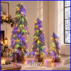 Pre-Lit Flocked Christmas Tree Set of 3,3/4.5/6FT Artificial Tree with LED Light