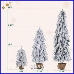 Pre-Lit Flocked Christmas Tree Set of 3,3/4.5/6FT Artificial Tree with LED Light