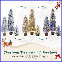 Pre-Lit Flocked Christmas Tree Set of 3,3/4.5/6FT Artificial Tree with LED Light