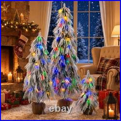 Pre-Lit Flocked Christmas Tree Set of 3,3/4.5/6FT Artificial Tree with LED Light
