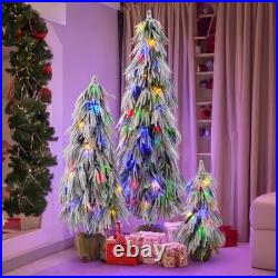 Pre-Lit Flocked Christmas Tree Set of 3,3/4.5/6FT Artificial Tree with LED Light