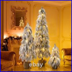 Pre-Lit Flocked Christmas Tree Set of 3,3/4.5/6FT Artificial Tree with LED Light