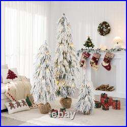 Pre-Lit Flocked Christmas Tree Set of 3,3/4.5/6FT Artificial Tree with LED Light