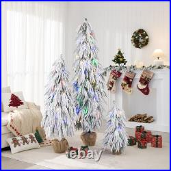 Pre-Lit Flocked Christmas Tree Set of 3,3/4.5/6FT Artificial Tree with LED Light