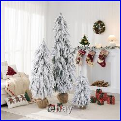Pre-Lit Flocked Christmas Tree Set of 3,3/4.5/6FT Artificial Tree with LED Light