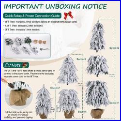 Pre-Lit Flocked Christmas Tree Set of 3,3/4.5/6FT Artificial Tree with LED Light
