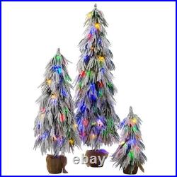 Pre-Lit Flocked Christmas Tree Set of 3,3/4.5/6FT Artificial Tree with LED Light