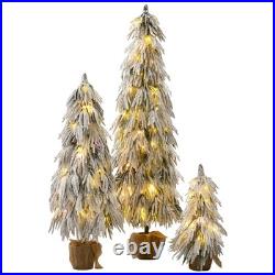 Pre-Lit Flocked Christmas Tree Set of 3,3/4.5/6FT Artificial Tree with LED Light