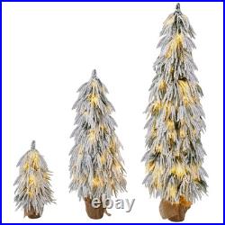 Pre-Lit Flocked Christmas Tree Set of 3,3/4.5/6FT Artificial Tree with LED Light