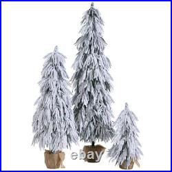 Pre-Lit Flocked Christmas Tree Set of 3,3/4.5/6FT Artificial Tree with LED Light