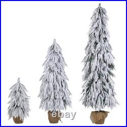 Pre-Lit Flocked Christmas Tree Set of 3,3/4.5/6FT Artificial Tree with LED Light