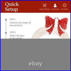 Pre-Lit Outdoor Christmas Wreath, LED Metal Holiday Decor with Bow 60in