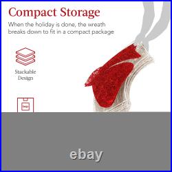 Pre-Lit Outdoor Christmas Wreath, LED Metal Holiday Decor with Bow 60in