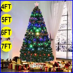 Pre-Lit Realistic Artificial Holiday Christmas Tree Xmas LED Lights Metal Stand