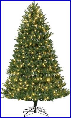 Pre-Lit Realistic Green Spruce Artificial Holiday Christmas Tree and Metal Stand