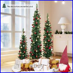 Pre-lit Christmas Trees Set of 3 Artificial Pencil Xmas Tree, 3' + 4' + 5' Sl