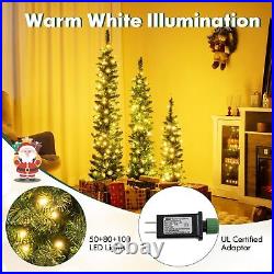 Pre-lit Christmas Trees Set of 3 Artificial Pencil Xmas Tree, 3' + 4' + 5' Sl