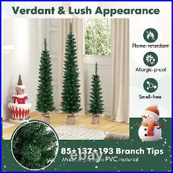 Pre-lit Christmas Trees Set of 3 Artificial Pencil Xmas Tree, 3' + 4' + 5' Sl