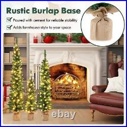 Pre-lit Christmas Trees Set of 3 Artificial Pencil Xmas Tree, 3' + 4' + 5' Sl