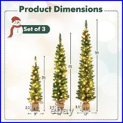 Pre-lit Christmas Trees Set of 3 Artificial Pencil Xmas Tree, 3' + 4' + 5' Sl