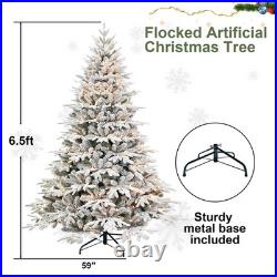 Prelit Flocked Artificial Full Christmas Tree Foldable Base 4/5/6/6.5/7.5/9Ft