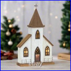 Primitive Rustic Christmas 17.75 White Wood Church Lights up Electric Primitive Rustic Christmas 17.75 White Wood Church Lights up Electric
