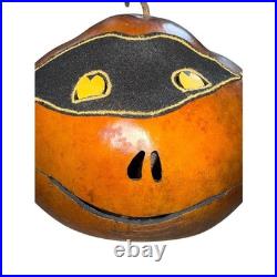 Primitive Vintage Gourd Jack-O'-Lantern Pumpkin Black Cat Halloween masked large