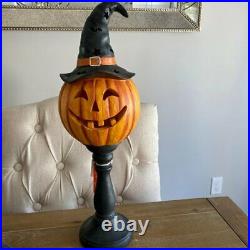 Pumpkin-Head Jack-O-Lantern LED Light Up Pedestal Lamp Halloween Huge 20 h. New