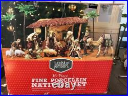 RARE Berkley Jensen 16-Piece Porcelain Handmade Painted Nativity Set Christmas
