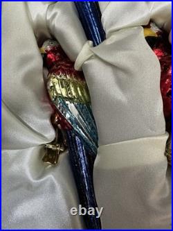 RARE Frontgate Holiday Collection SET 6 MACAW PARROT Glass Christmas Ornaments