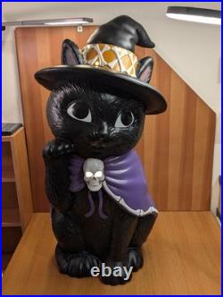 RARE Halloween LED Black Cat Witch Kitty Blow Mold 30 Tall Decor (WORKS!) EUC